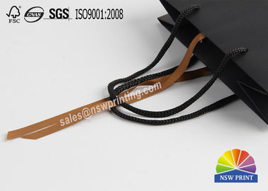 Ribbon Decoration Luxury Black Gift Paper Bags With Logo Hot Gold Stamping