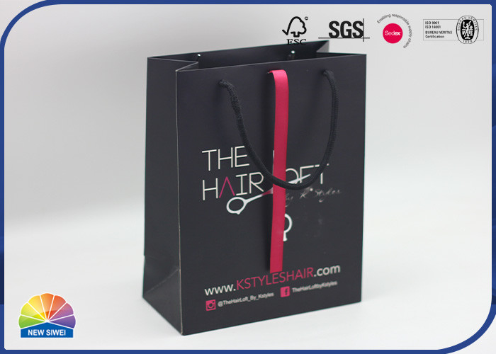 Matte Black Paper Shopping Bags Cotton Ropes For Barber Shop Shampoo Packaging