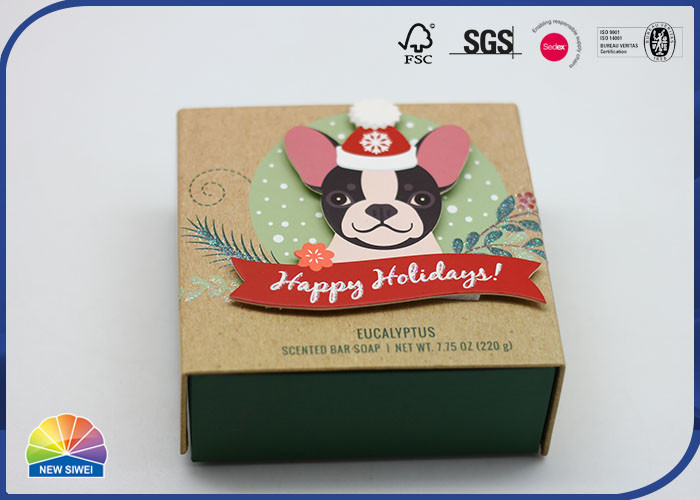 Dog Green Paper Hinged Lid Gift Box Matte Lamination Pantone Color